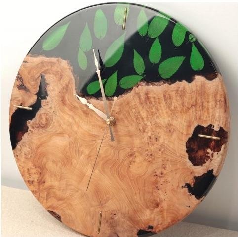 Wall Clock — Wood & Black Resin