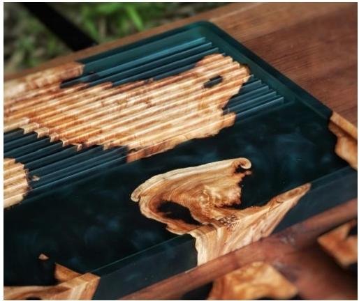 Tea Tray — Wood & Dark Resin
