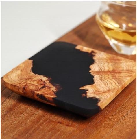 Square Coaster — Wood & Black Resin