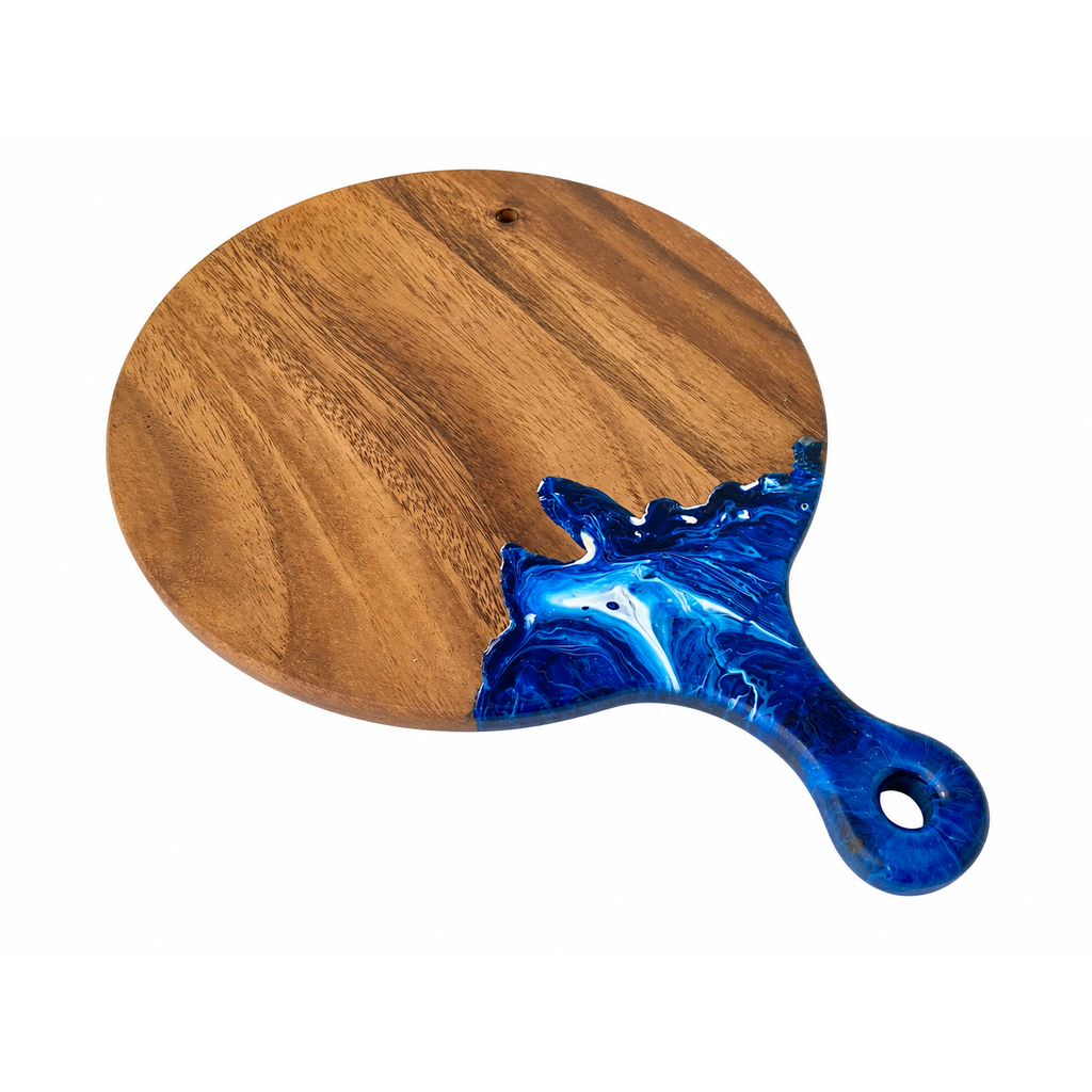 Round Saman Raintree Epoxy Resin Cheese Board with Handle