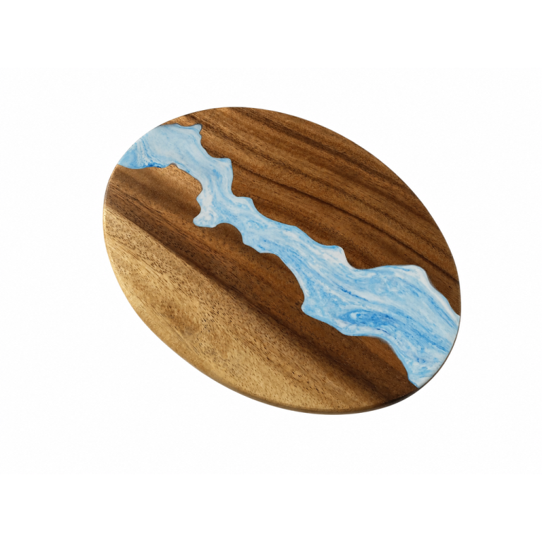 Oval Saman Raintree Light Blue River Epoxy Board