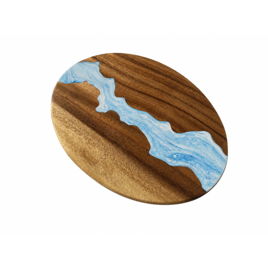 Oval Saman Raintree Light Blue River Epoxy Board