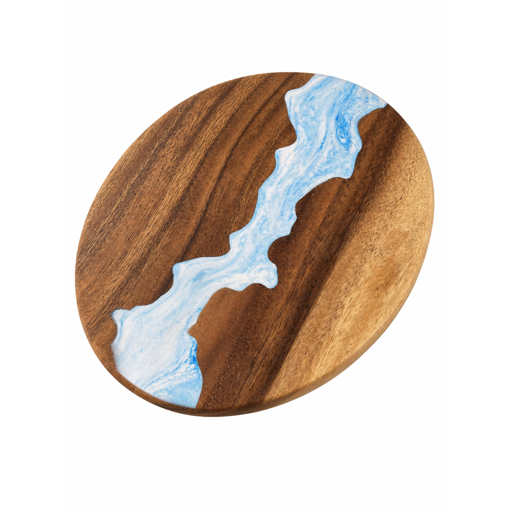 Oval Saman Raintree Pale Blue River Epoxy Board