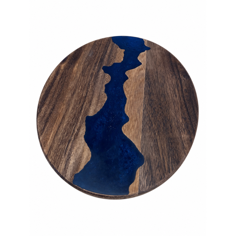 Round Dark Wood Deep Navy Epoxy River Board